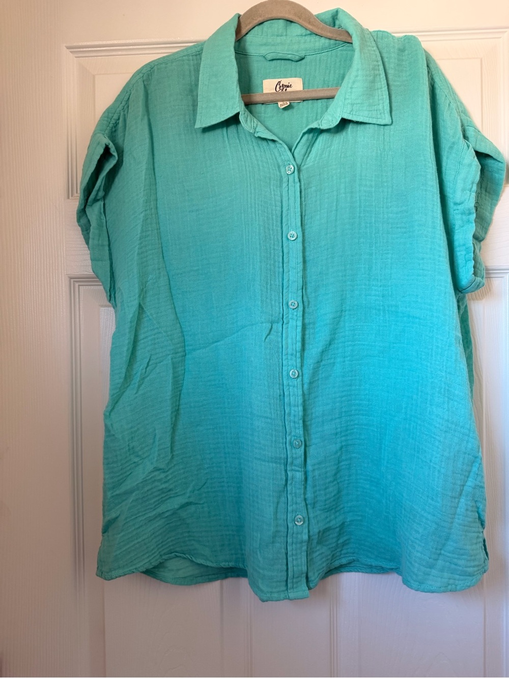 Cosmic Blue Love Button-Front Cotton Gauze Shirt - Women